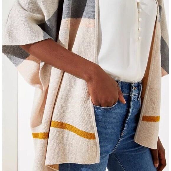 Ann Taylor LOFT Sweaters - LOFT Colorblock Stripe Open Front Wrap Poncho Size M/L - NEW